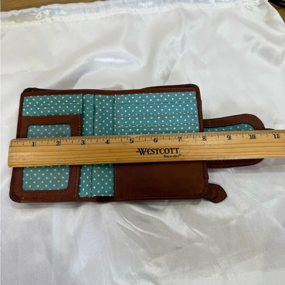 Fossil Emory Multifunction Brown Leather Bifold Wallet with Polka Dot Interior